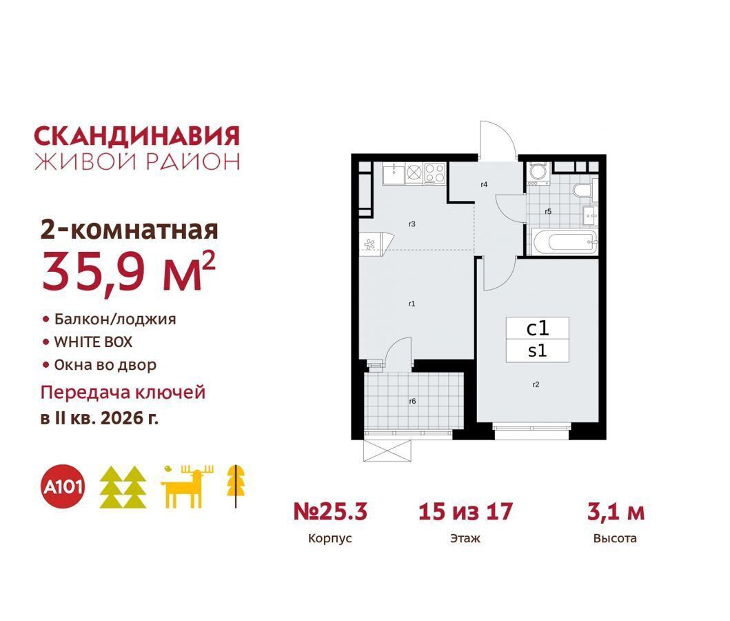 квартира г Москва п Сосенское метро Коммунарка стр. 25. 3, Московская область фото 1