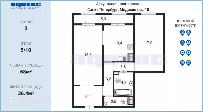 квартира г Санкт-Петербург пр-кт Медиков 10к/4 Петроградский район фото 6