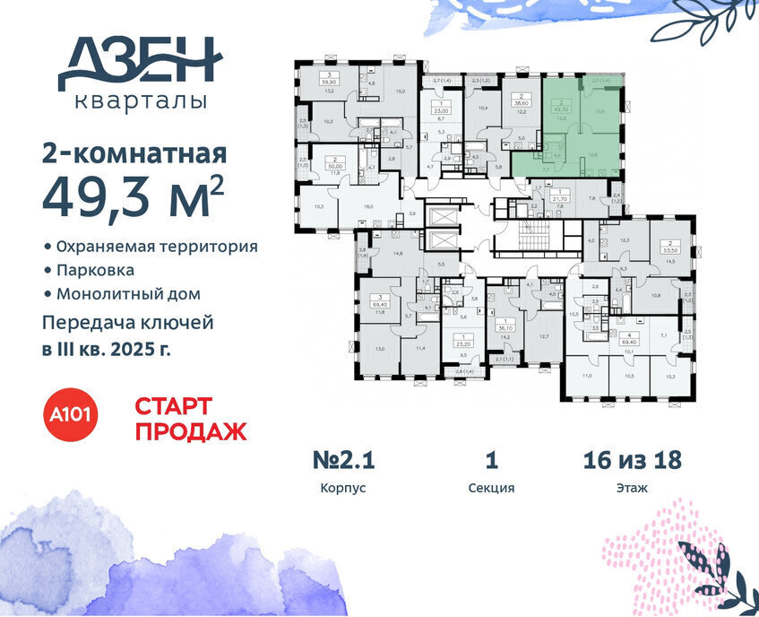 квартира г Москва метро Коммунарка ТиНАО ЖР «Дзен-кварталы» 2/4 фото 2