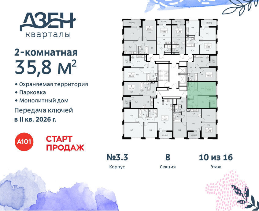 квартира г Москва метро Коммунарка ТиНАО ЖР «Дзен-кварталы» 3/5 фото 2