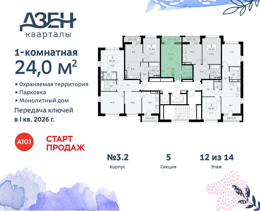 квартира г Москва метро Коммунарка ТиНАО ЖР «Дзен-кварталы» 3/5 фото 2