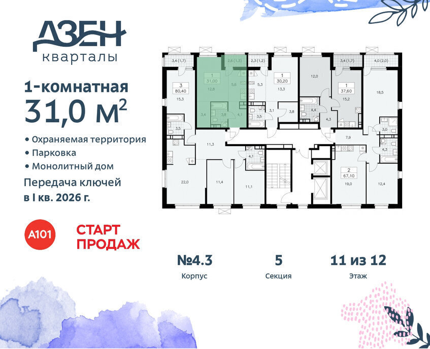 квартира г Москва метро Коммунарка ТиНАО ЖР «Дзен-кварталы» фото 2