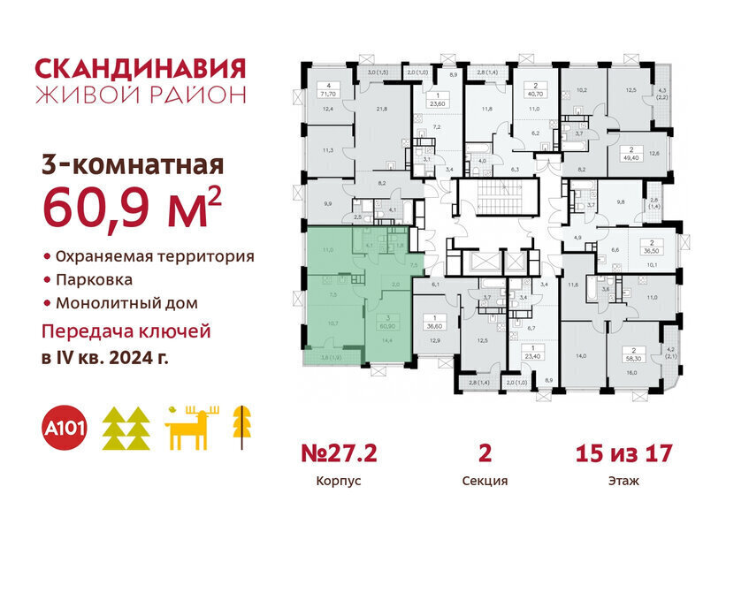 квартира г Москва метро Коммунарка ТиНАО жилой комплекс Скандинавия, к 27. 1 фото 2