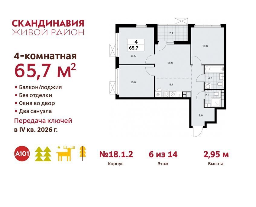 квартира г Москва метро Коммунарка ТиНАО жилой комплекс Скандинавия, 18. 2.1 фото 1