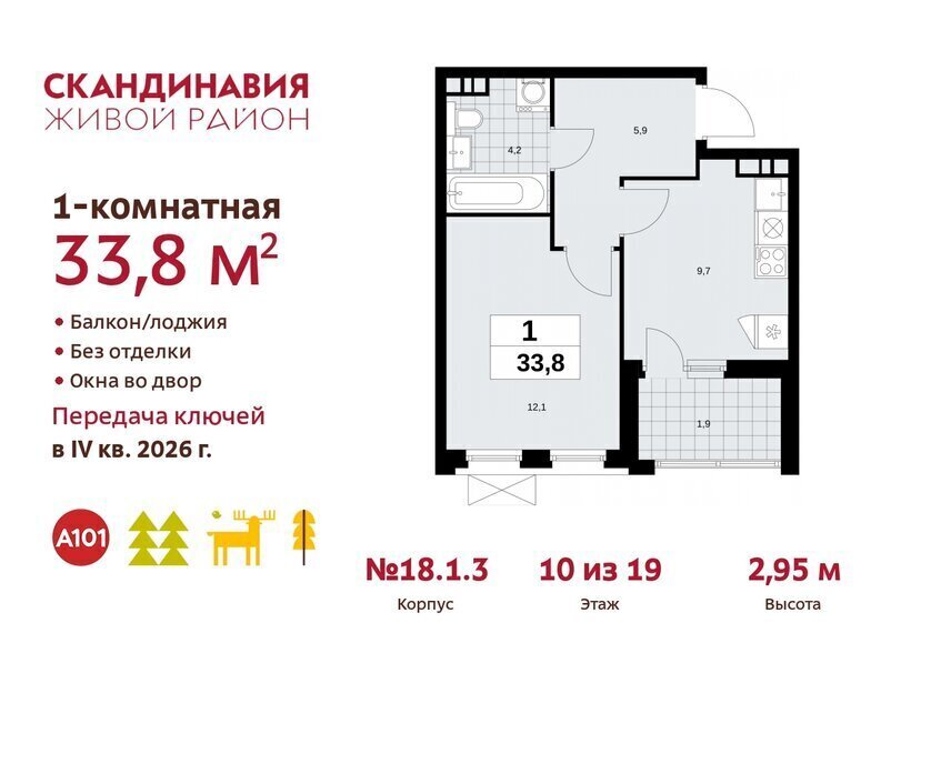 квартира г Москва метро Коммунарка ТиНАО жилой комплекс Скандинавия, 18. 2.1 фото 1