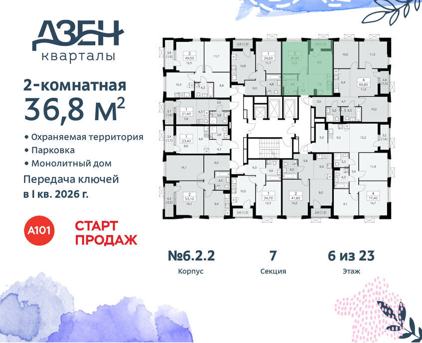 квартира г Москва метро Коммунарка ТиНАО ЖР «Дзен-кварталы» 2/1 6. фото 2