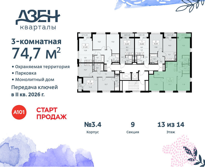 квартира г Москва метро Коммунарка ТиНАО ЖР «Дзен-кварталы» 3/5 фото 2