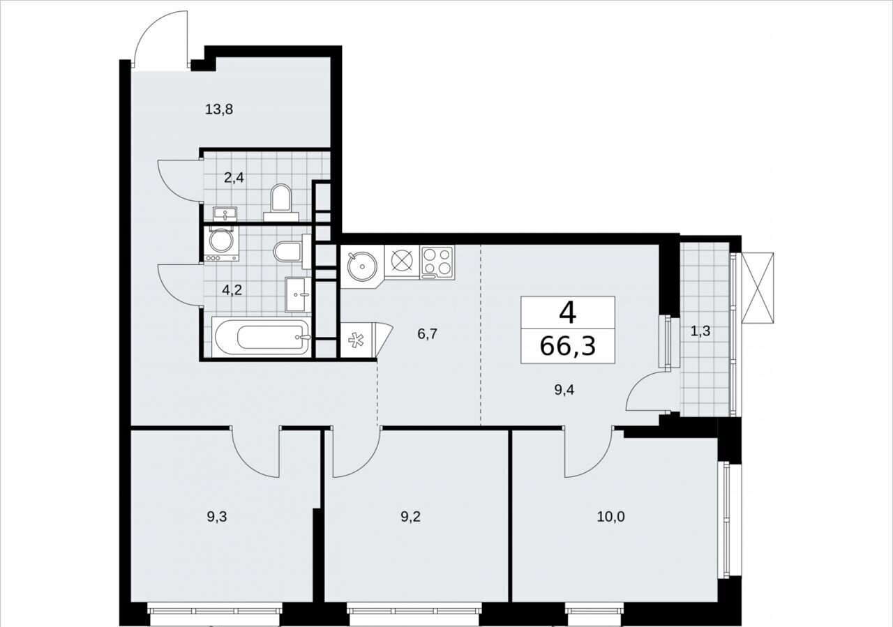 квартира г Москва метро Коммунарка ул. Эдварда Грига, з/у 14Б, д. 37. 2, Московская область фото 2