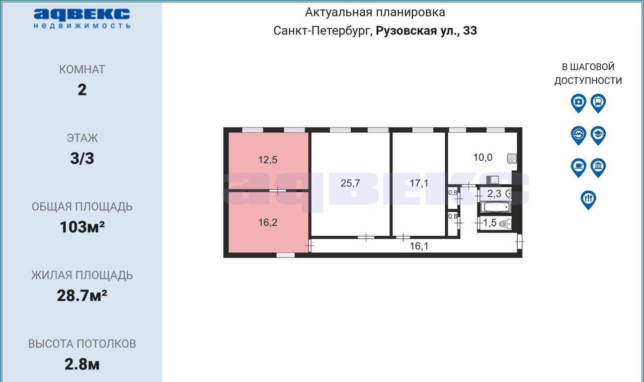 комната г Санкт-Петербург метро Пушкинская ул Рузовская 33 округ Семёновский фото 14