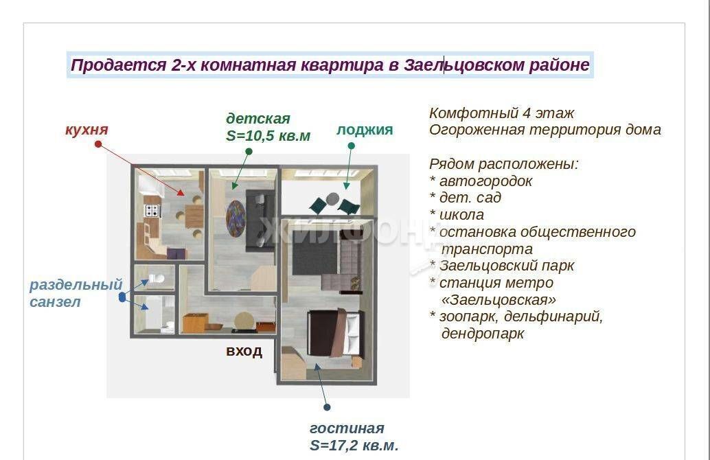 квартира г Новосибирск р-н Заельцовский Гагаринская ул Дуси Ковальчук 65 фото 13