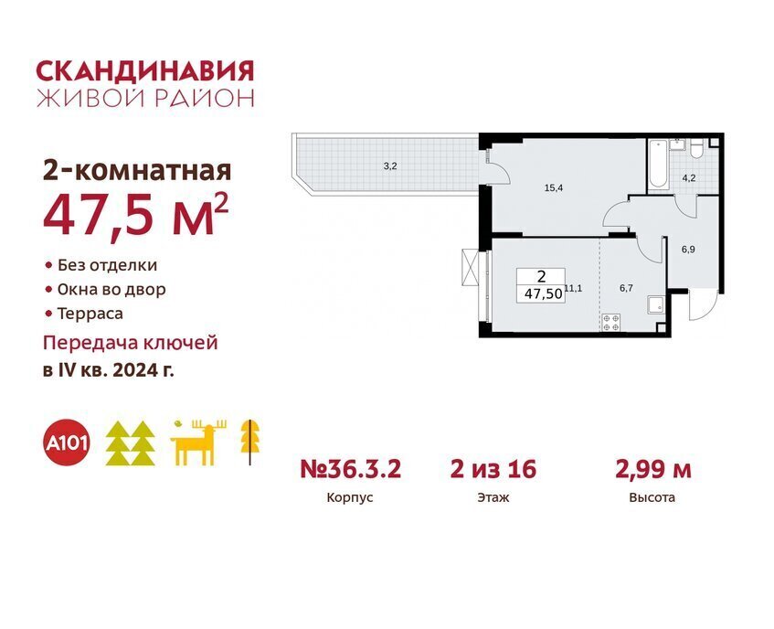 квартира г Москва п Сосенское жилой район «Скандинавия» метро Коммунарка ТиНАО жилой комплекс Скандинавия, 36. 3.2 фото 1