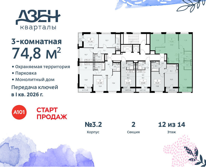 квартира г Москва метро Коммунарка ТиНАО ЖР «Дзен-кварталы» 3/5 фото 2