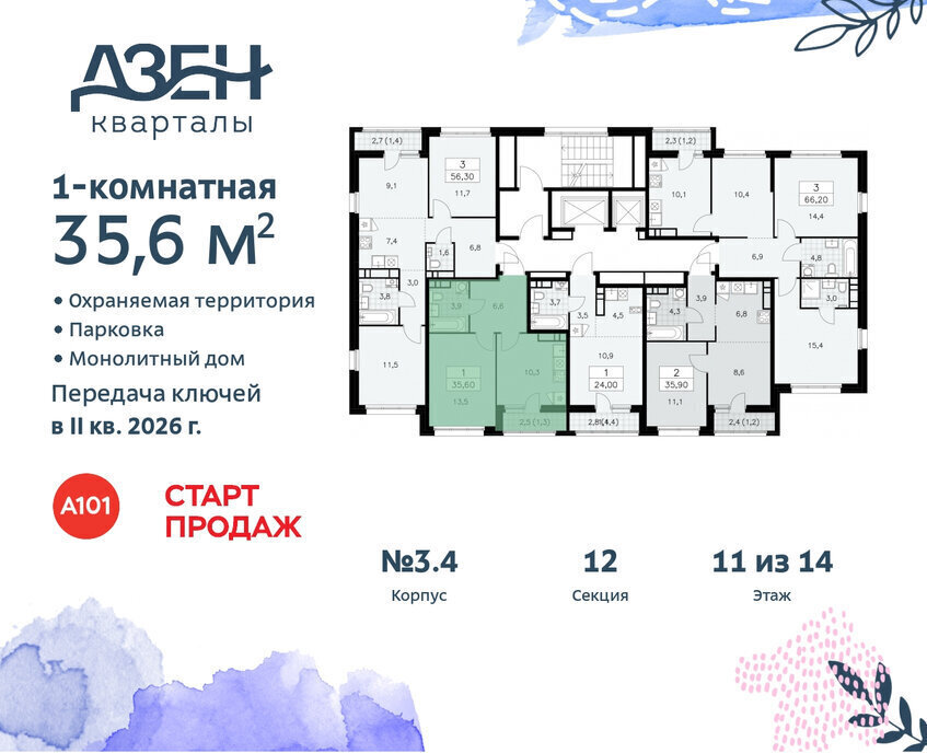 квартира г Москва метро Коммунарка ТиНАО ЖР «Дзен-кварталы» 3/5 фото 2