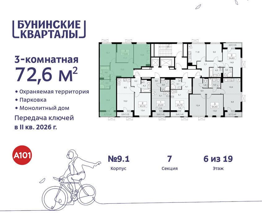 квартира г Москва п Сосенское ЖК Бунинские Кварталы метро Коммунарка метро Бунинская аллея ТиНАО фото 2