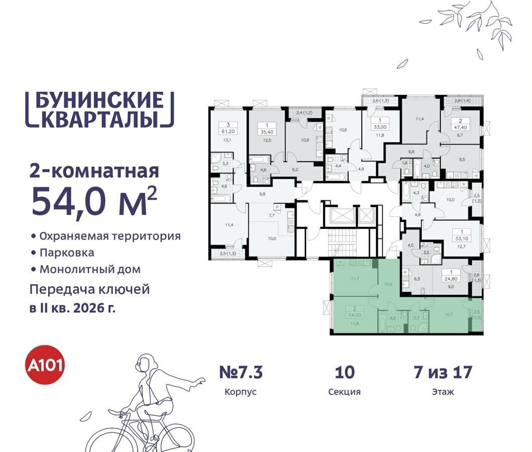 квартира г Москва п Сосенское д Столбово метро Коммунарка з/у 41/1Г, д. 7 фото 3