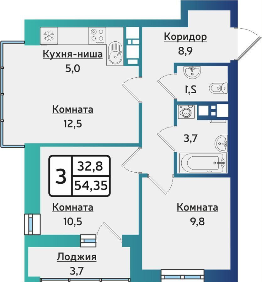 квартира г Ижевск р-н Устиновский Аэропорт ул Новаторов 2 ЖК «ARTNOVA» корп. 2 фото 1