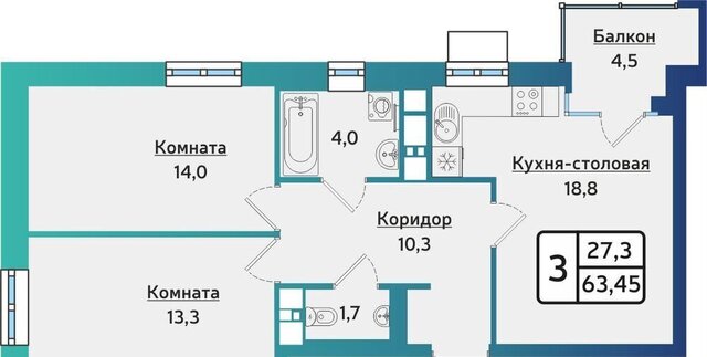 квартира р-н Устиновский Аэропорт ул Новаторов 2 ЖК «ARTNOVA» корп. 2 фото