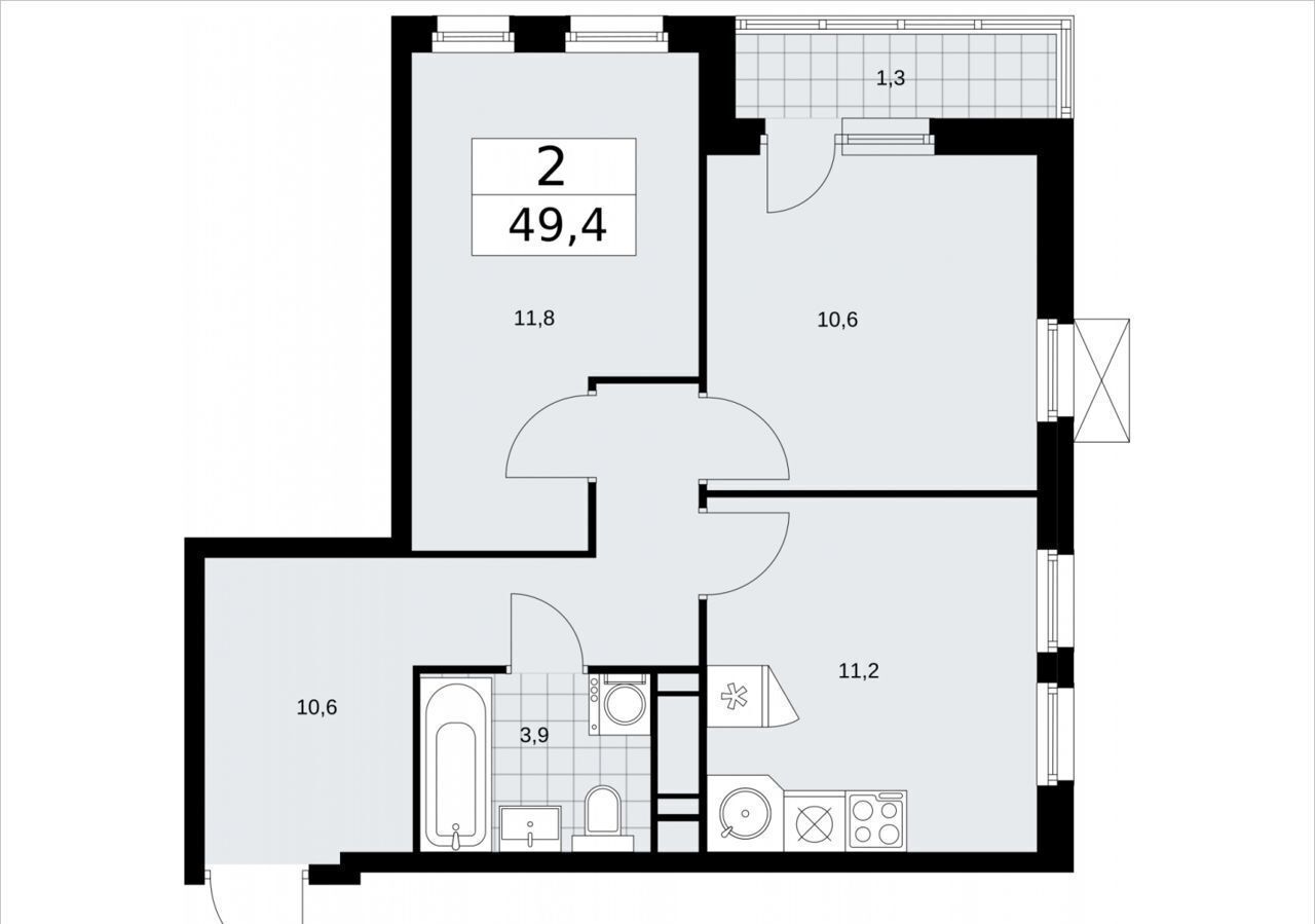 квартира г Москва метро Коммунарка ул. Эдварда Грига, з/у 14Б, д. 37. 2, Московская область фото 2