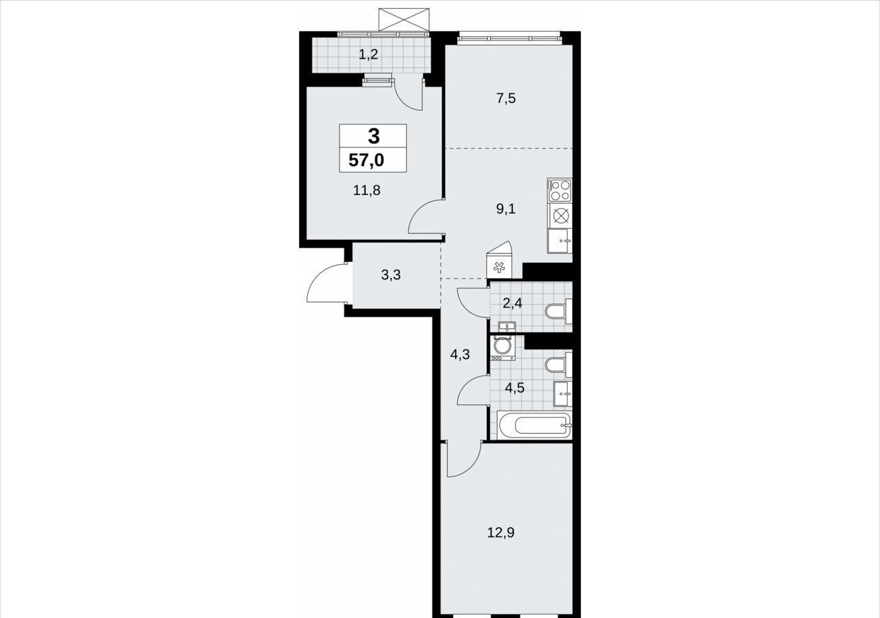 квартира г Москва метро Коммунарка кв-л 160, з/у 1В, стр. 6. 1, Московская область фото 2