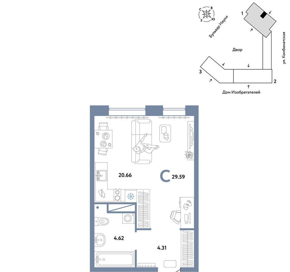 квартира г Тюмень р-н Калининский ул Комбинатская 16 корп. 1 фото 1