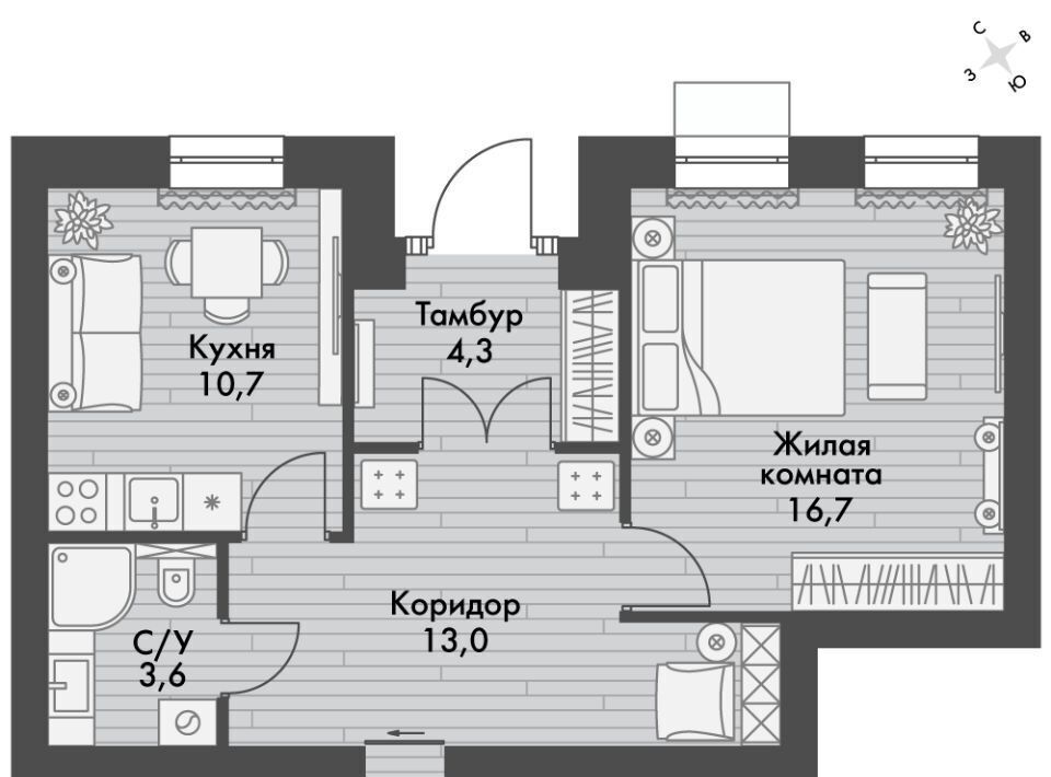 квартира р-н Зеленодольский п Октябрьский Октябрьское с/пос, Северный Вокзал фото 1