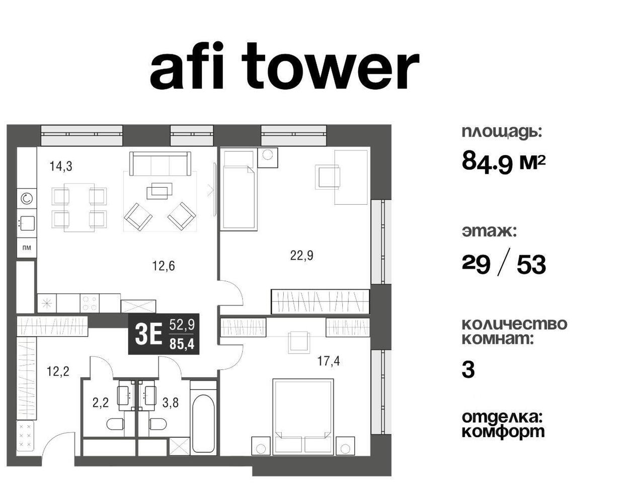 квартира г Москва метро Свиблово СЗАО проезд Нансена 3 ЖК AFI Tower Московская область фото 1