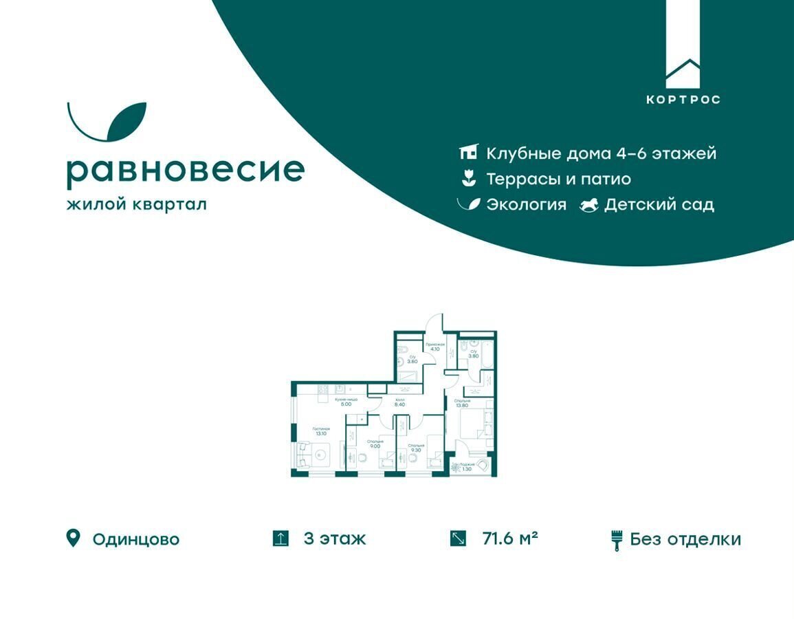 квартира городской округ Одинцовский с Перхушково ЖК «Равновесие» с/п Жаворонковское, корп. 4, Лесной Городок фото 1