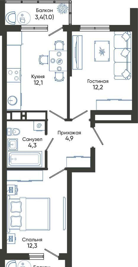 квартира г Новороссийск р-н Центральный ул Куникова 1 ЖК «Облака» блок-секции 1-5 фото 1