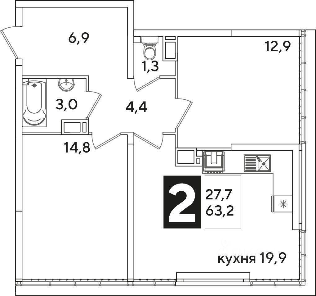 квартира г Краснодар р-н Прикубанский ул им. Ивана Беличенко 95/1 ЖК «Самолет» фото 2