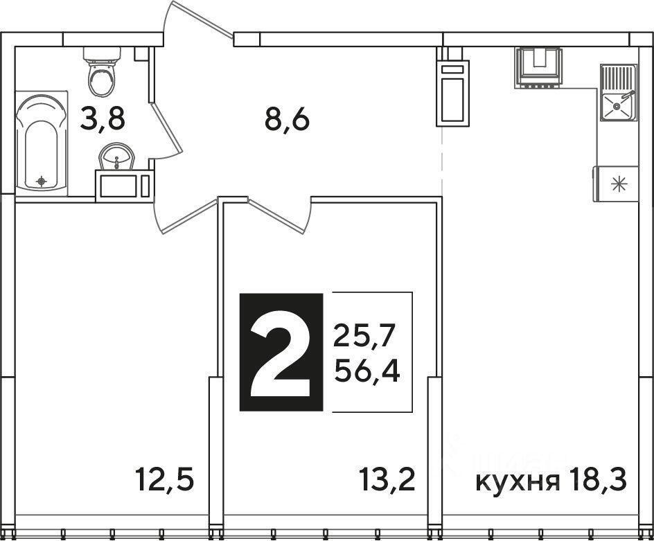 квартира г Краснодар р-н Прикубанский ул им. Ивана Беличенко 95 ЖК «Самолет» фото 2