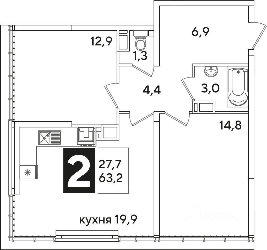 квартира г Краснодар р-н Прикубанский ул им. Ивана Беличенко 95 ЖК «Самолет» фото 2