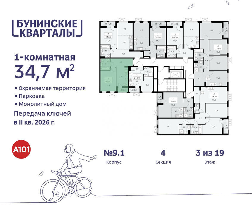 квартира г Москва п Сосенское ЖК Бунинские Кварталы метро Коммунарка метро Бунинская аллея ТиНАО фото 2