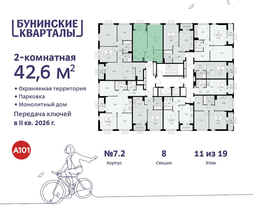 квартира г Москва п Сосенское ЖК Бунинские Кварталы 7/1 метро Коммунарка метро Бунинская аллея ТиНАО фото 2