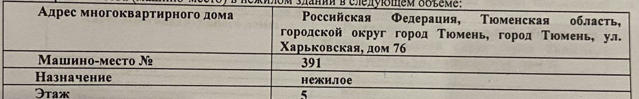 машиноместо г Тюмень р-н Ленинский ул Харьковская 76 Ленинский административный округ фото 3