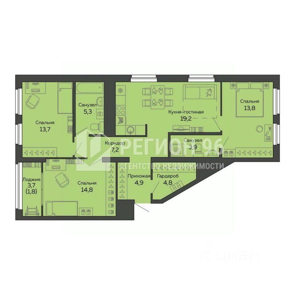 квартира г Екатеринбург р-н Чкаловский ул 8 Марта 204г ЖК Botanika Green House фото 2