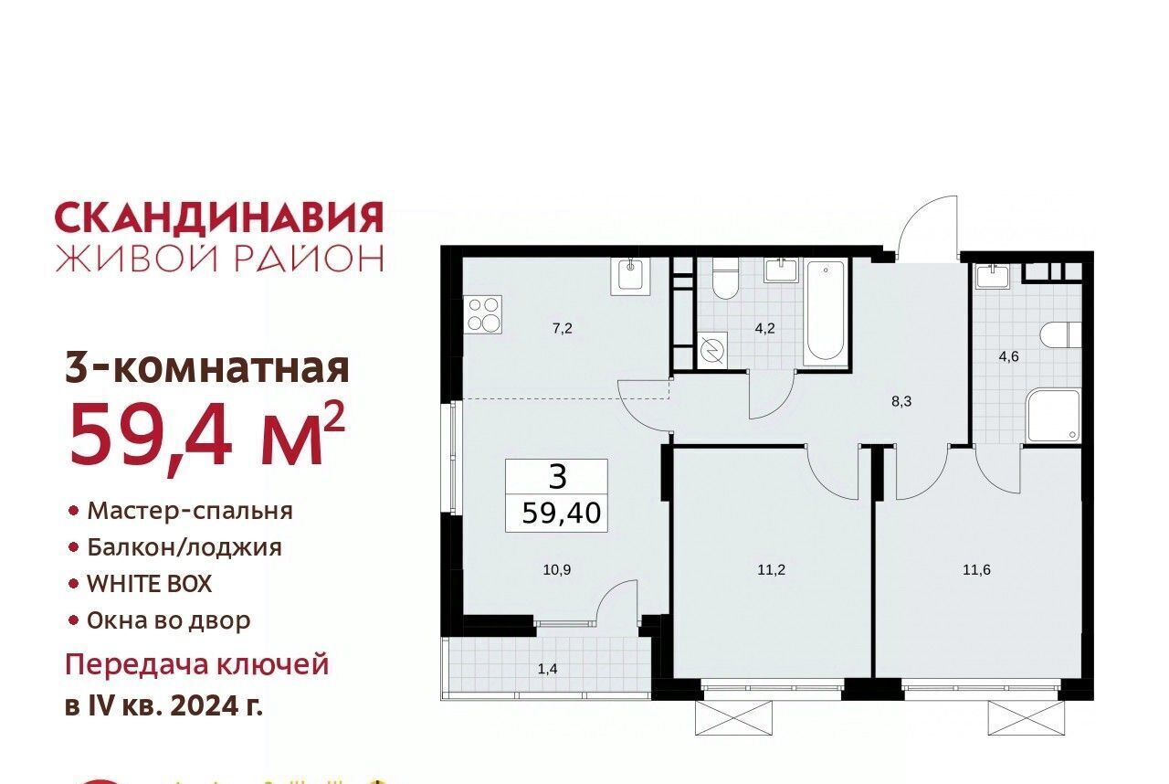 квартира г Москва п Сосенское ЖК Скандинавия метро Бунинская аллея к 35. 2.3 фото 1