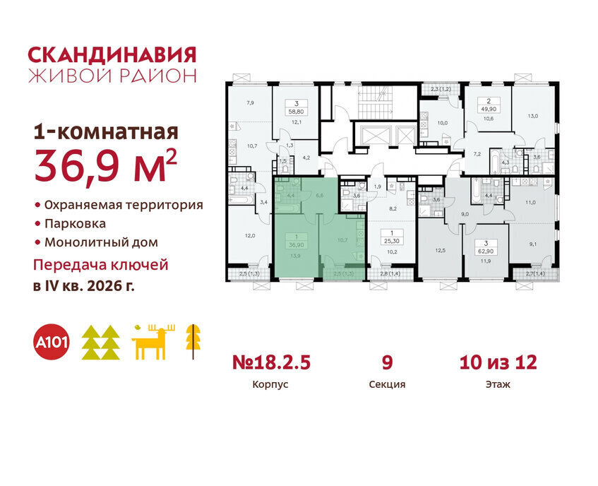 квартира г Москва метро Коммунарка метро Бунинская аллея ТиНАО жилой комплекс Скандинавия, 18. 2.2 фото 2