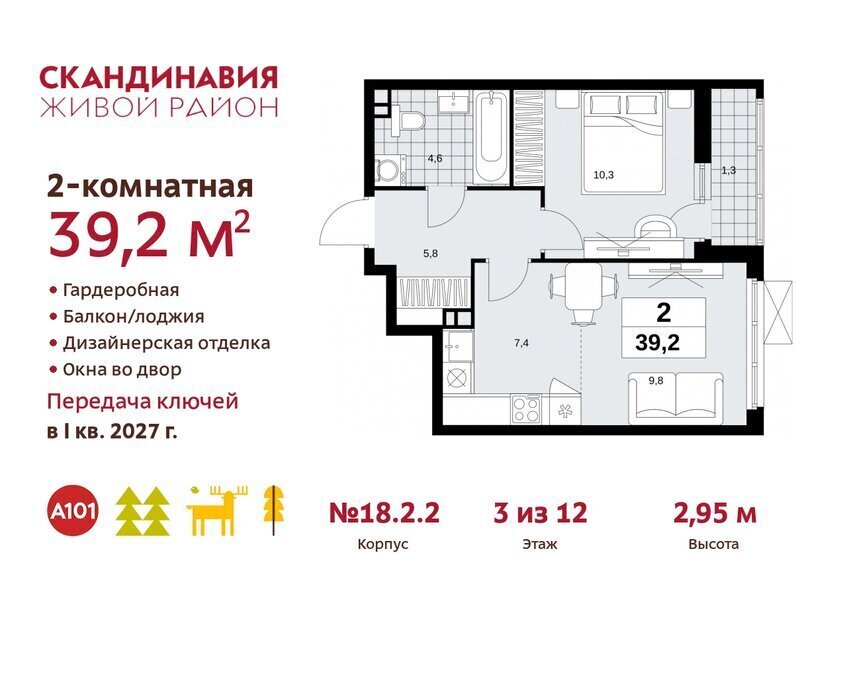 квартира г Москва метро Коммунарка метро Бунинская аллея ТиНАО жилой комплекс Скандинавия, 18. 2.2 фото 1