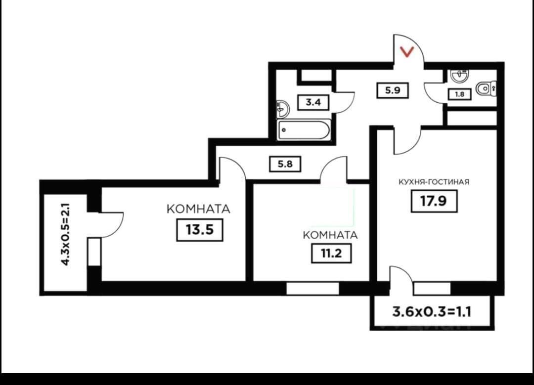 квартира г Краснодар р-н Прикубанский ул Домбайская 55/1 фото 5