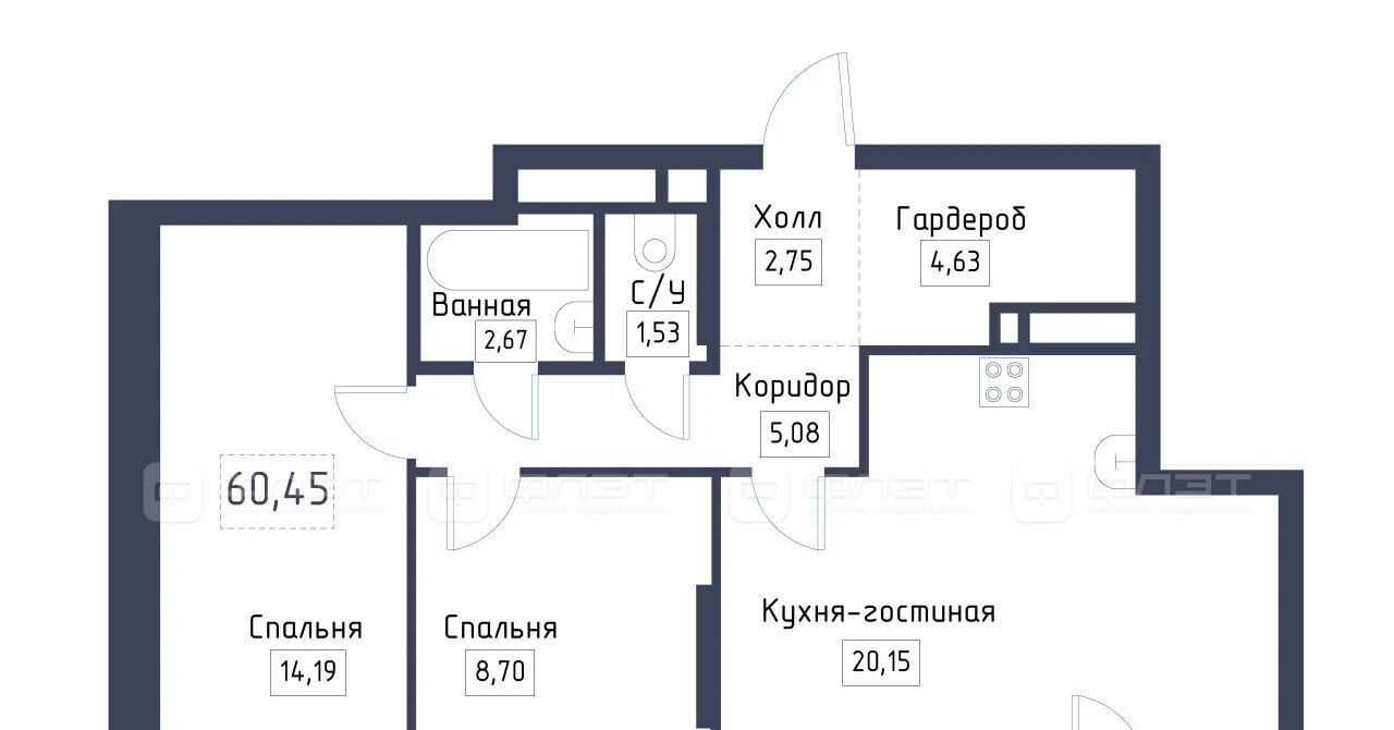 квартира р-н Зеленодольский с Осиново ЖК «Зимний Сад» Осиновское с/пос, сад, Авиастроительная фото 2