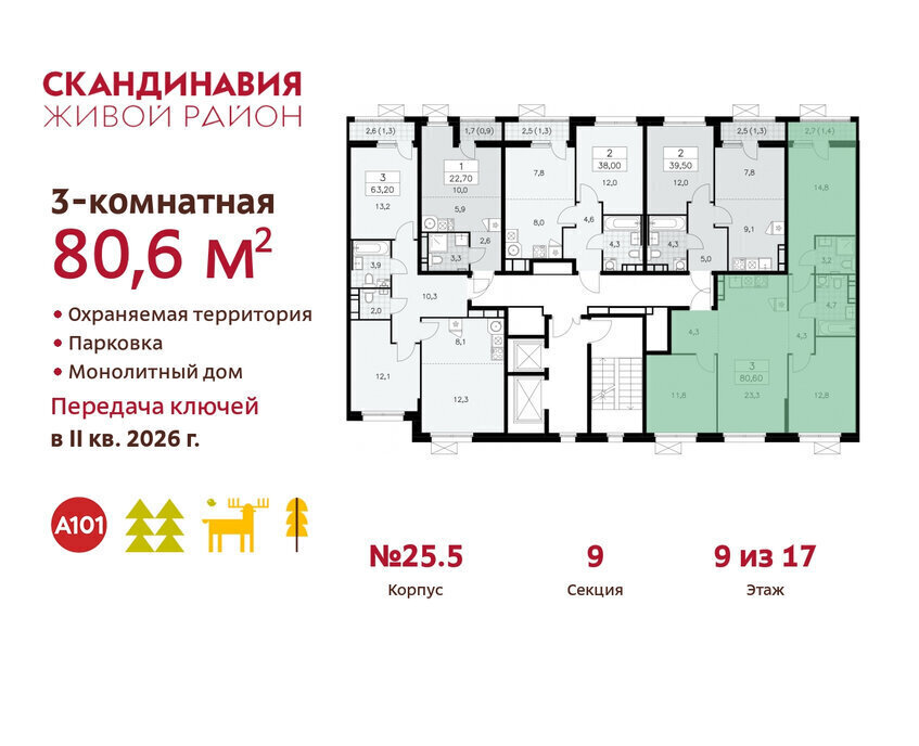 квартира г Москва п Сосенское жилой район «Скандинавия» метро Коммунарка ТиНАО жилой комплекс Скандинавия фото 2