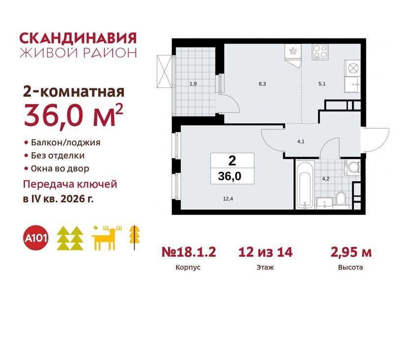 квартира г Москва метро Коммунарка ТиНАО жилой комплекс Скандинавия, 18. 2.1 фото 1