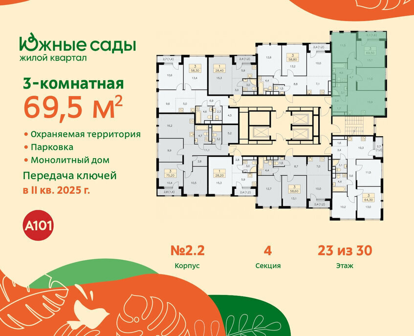 квартира г Москва метро Улица Горчакова ЖК «Южные сады» к 2. 2 фото 2