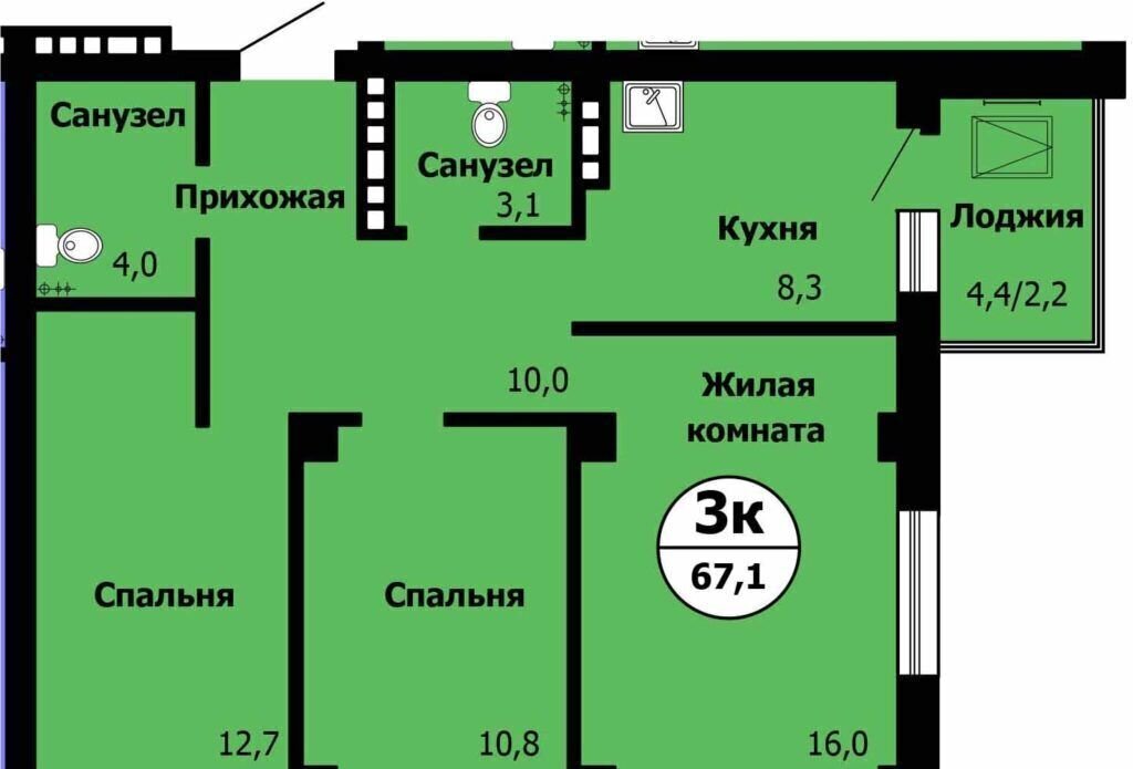 квартира г Красноярск р-н Октябрьский ул. Вильского/Лесопарковая, стр. 2 фото 2