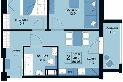 квартира г Санкт-Петербург метро Ломоносовская ул Крыленко 1 апарт-комплекс «WINGS апартаменты на Крыленко» округ № 54 фото 2