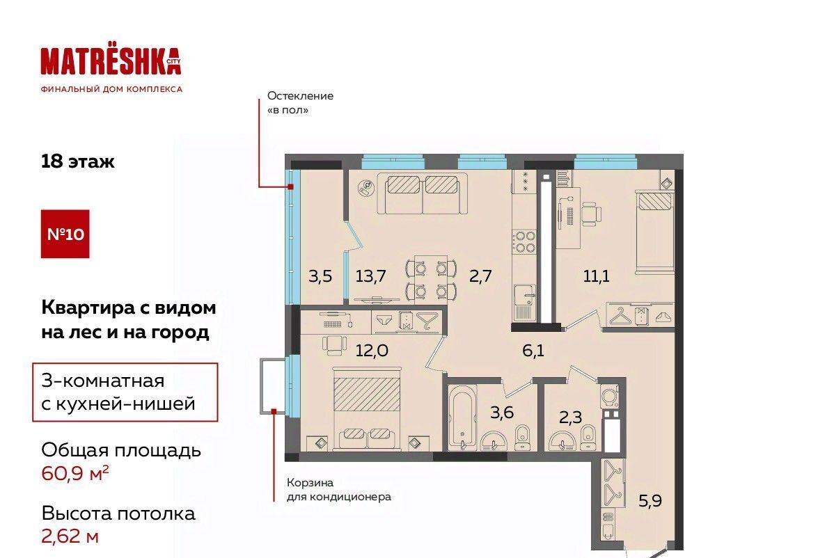 квартира г Ижевск р-н Устиновский Аэропорт ЖК Матрёшка Сити жилрайон, А-1 мкр фото 1