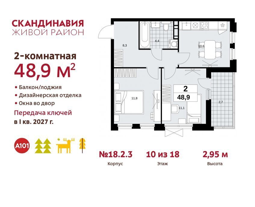 квартира г Москва п Сосенское жилой район «Скандинавия» метро Коммунарка метро Бунинская аллея ТиНАО жилой комплекс Скандинавия, 18. 2.2 фото 1