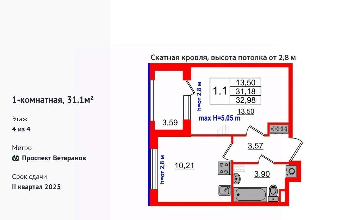 квартира г Санкт-Петербург п Стрельна пр-кт Буденного 20к/5 метро Проспект Ветеранов фото 1