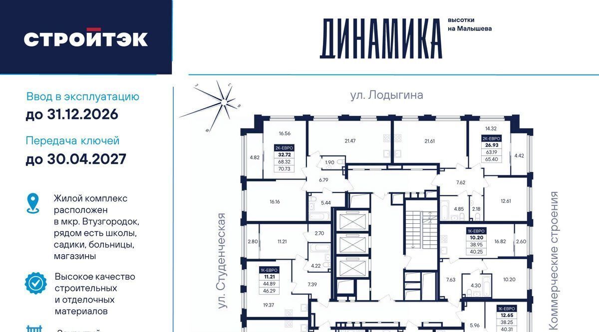 квартира г Екатеринбург р-н Кировский Динамо ул Малышева 145б фото 2