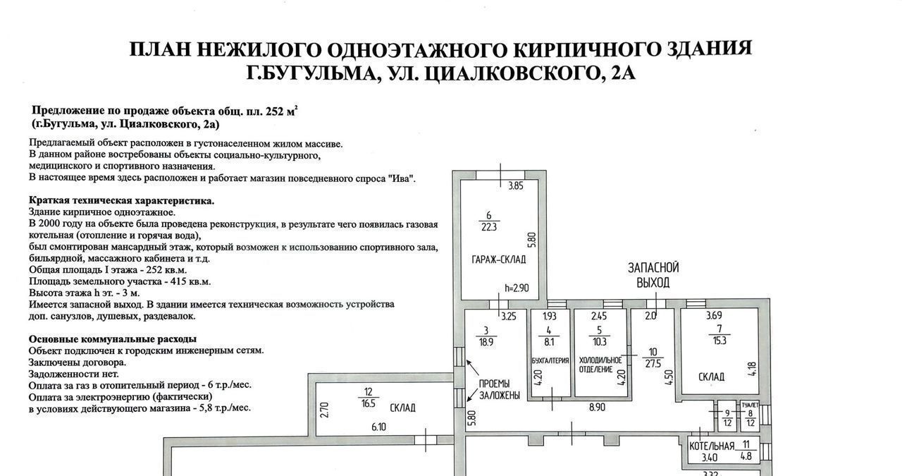 торговое помещение р-н Бугульминский г Бугульма ул Константина Циолковского 2а фото 6